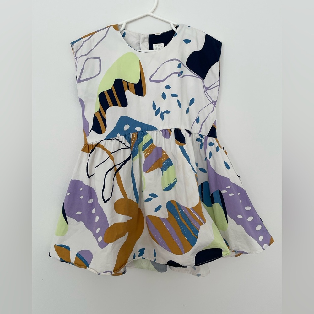 COS white and multi colored girls dress. Size 2-4yr.